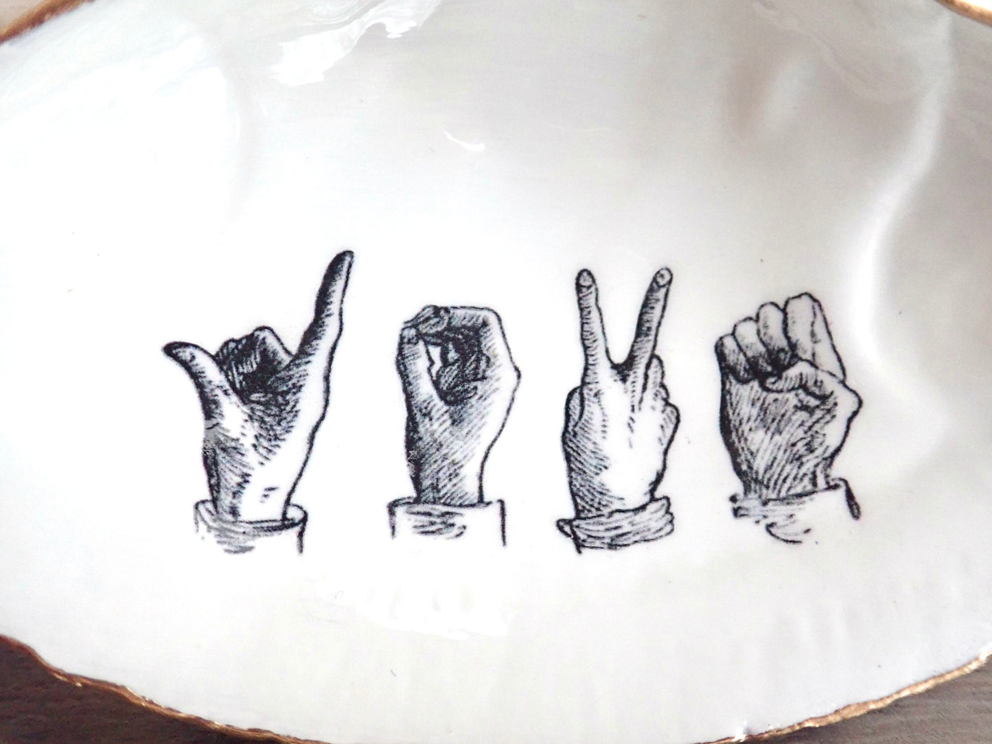 American Sign Language "Love" Decoupage Clam Shell Trinket Dish