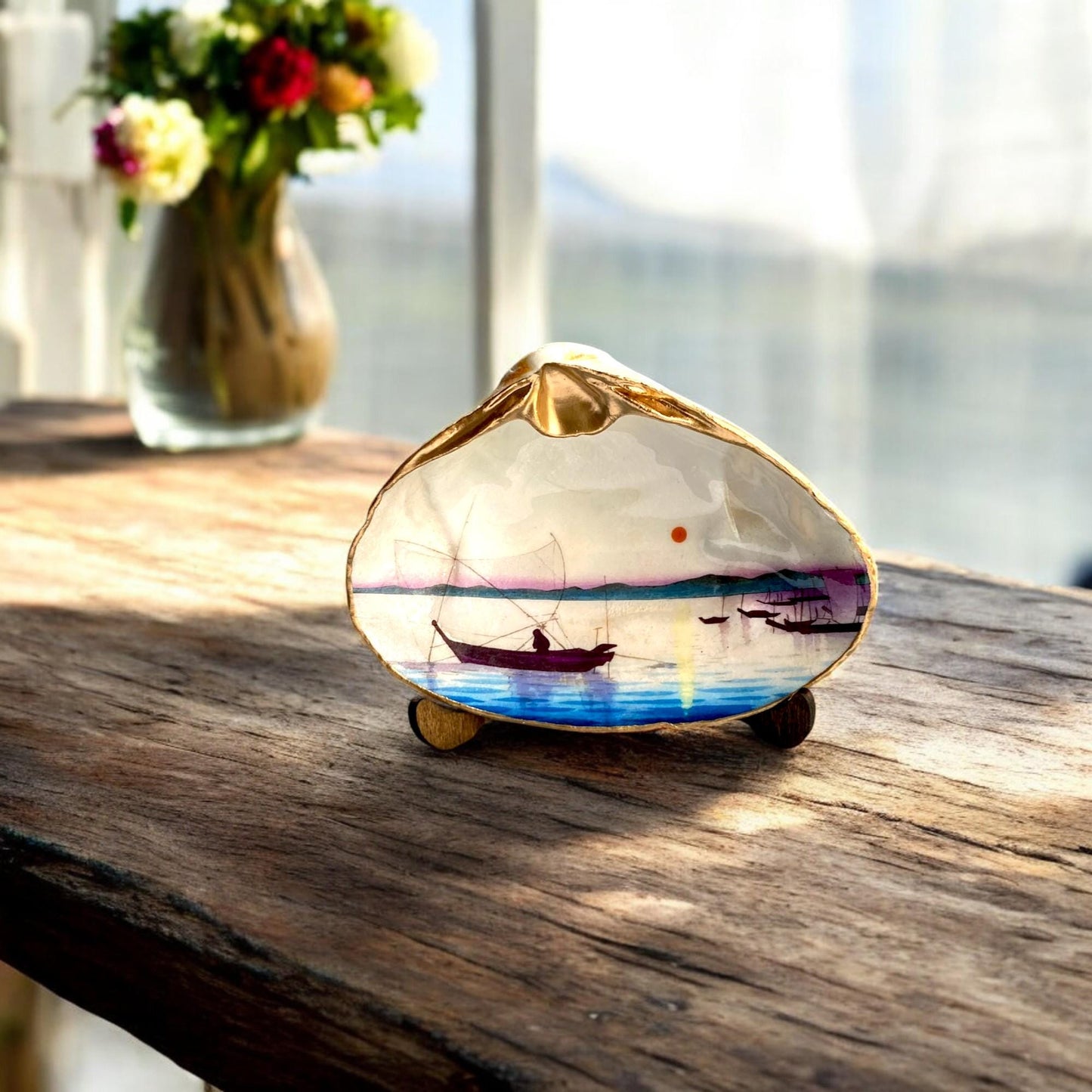 Decoupage Clam Shell Trinket Dish – Japanese Art