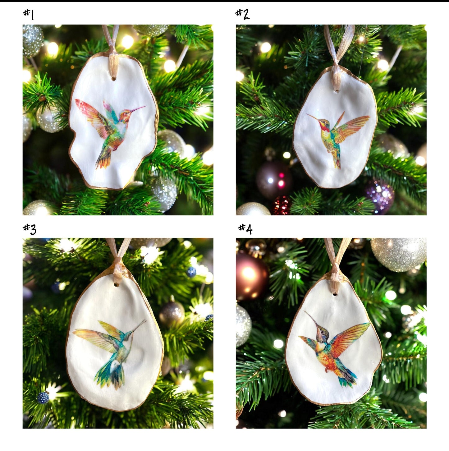 Holiday Ornament Decoupage Hummingbird Oyster Shell