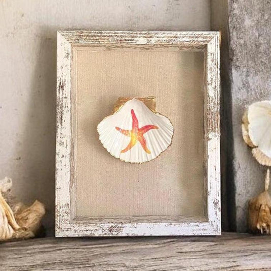 Coastal Wall Art Framed Decoupage Scallop Shell  – Beach House Decor