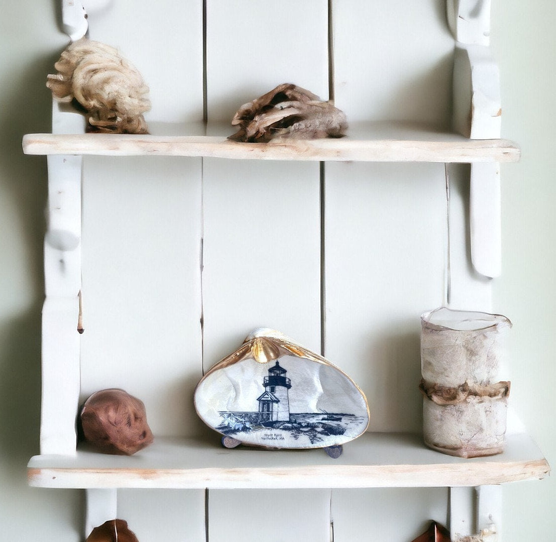 Decoupage Clam Shell Trinket Dish Nantucket Art