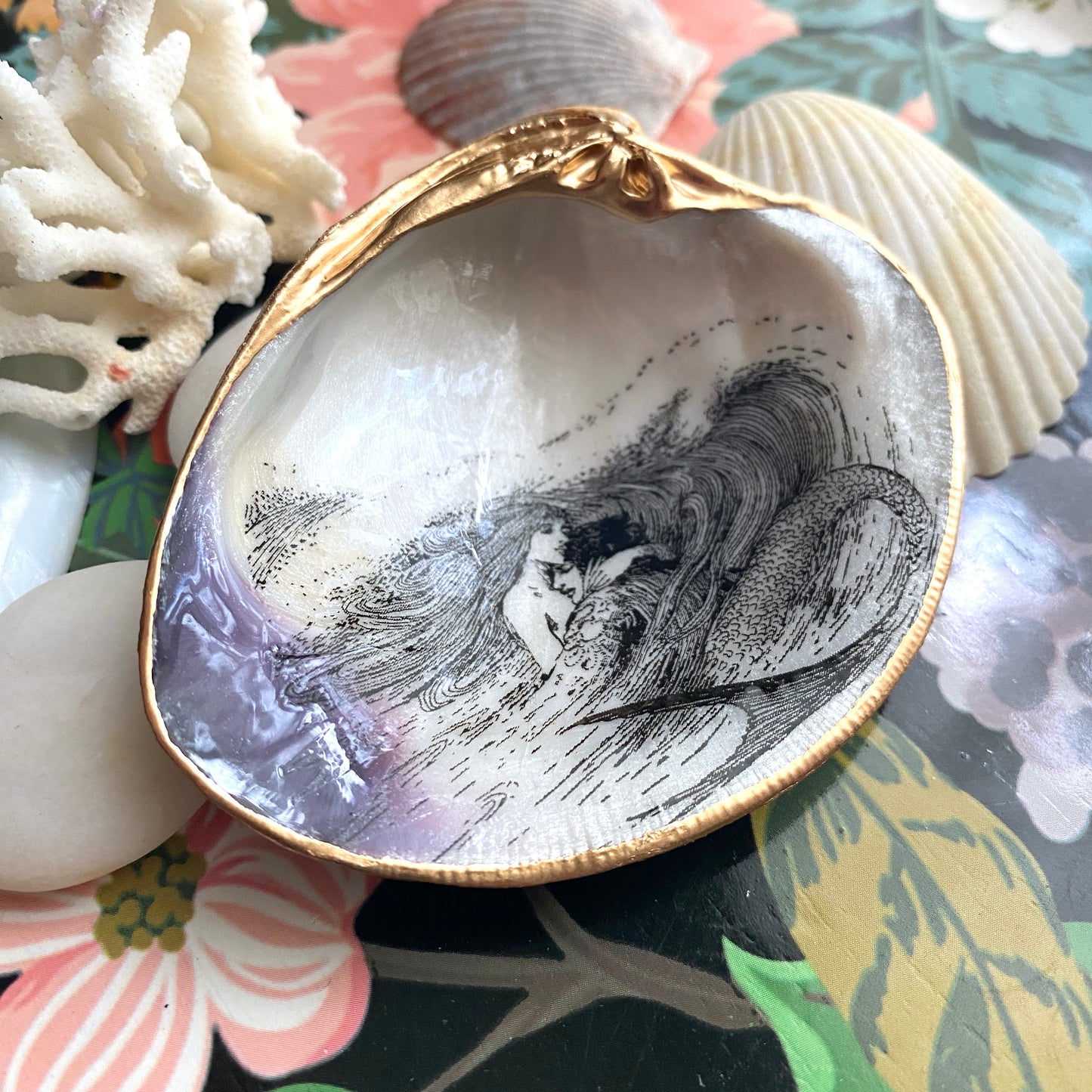 Little Mermaid Decoupage Clam Shell Trinket Dish