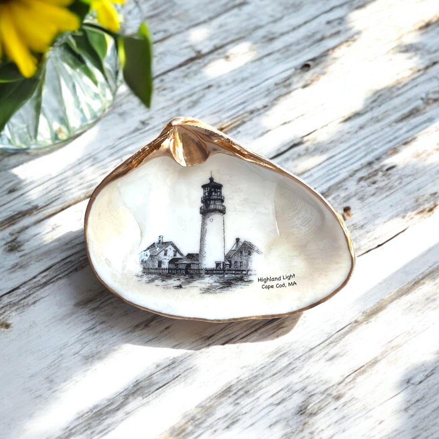 Decoupage Clam Shell Trinket Dish Highland Lighthouse Art