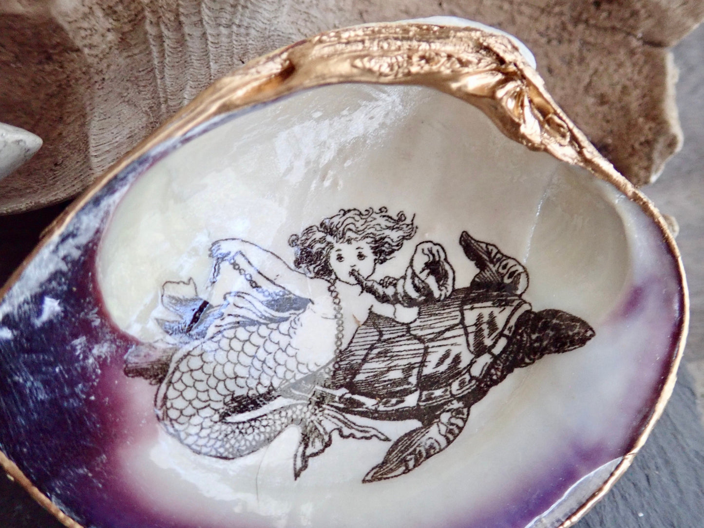 Little Mermaid Decoupage Clam Shell Trinket Dish