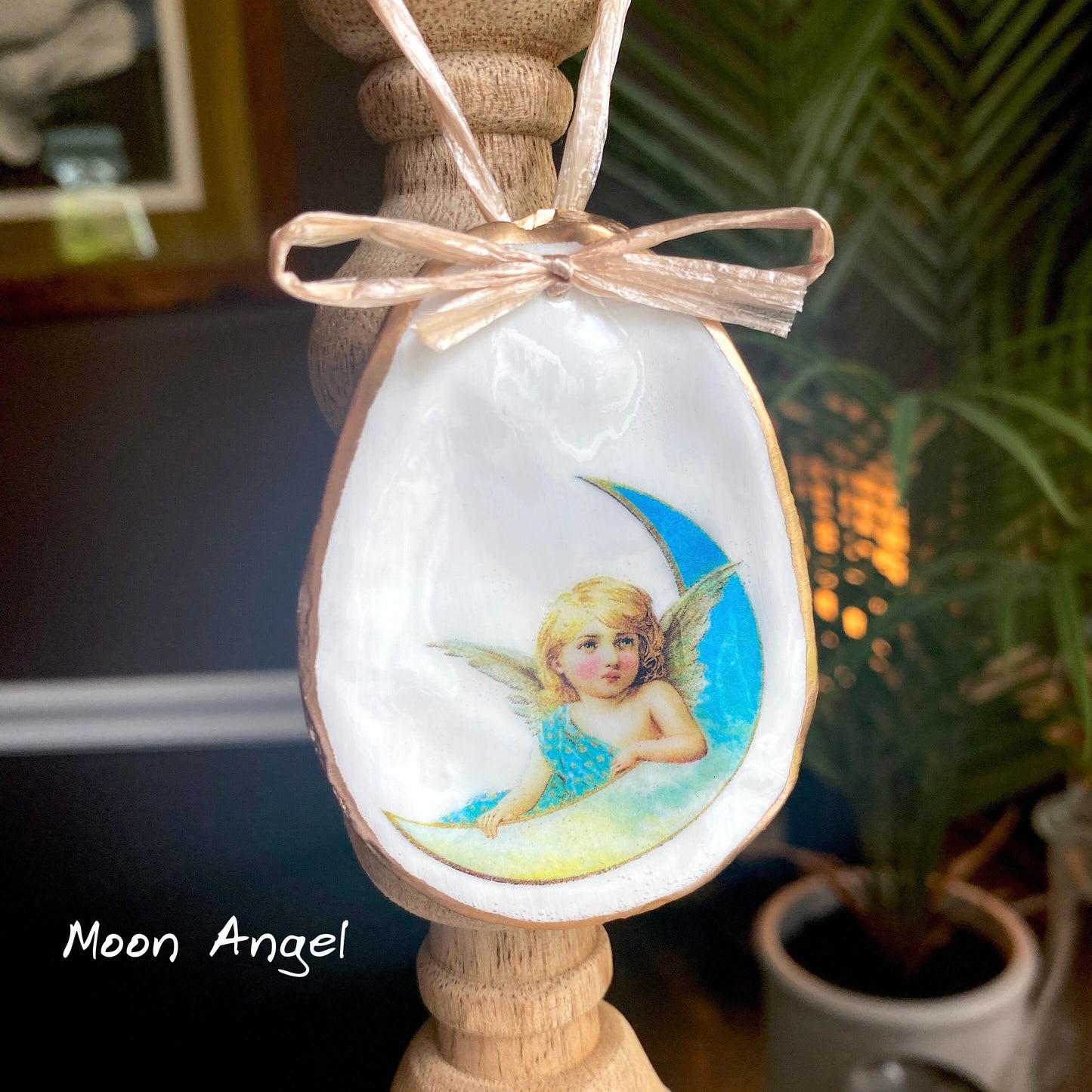 Holiday Angels Decoupage Oyster Shell Ornaments
