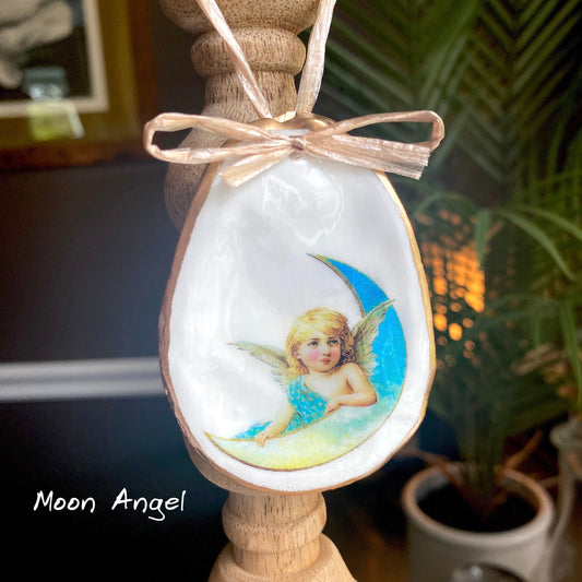 Holiday Angels Decoupage Oyster Shell Ornaments