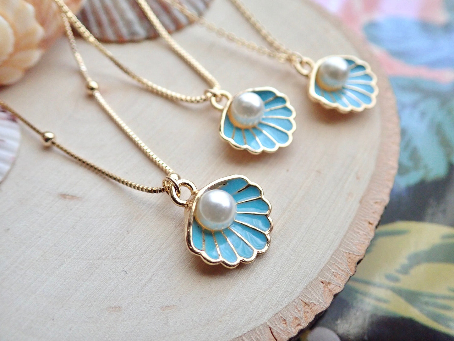 Gold Shell Charm Necklace – Dainty Pearl Seashell Pendant, Mermaid Jewelry