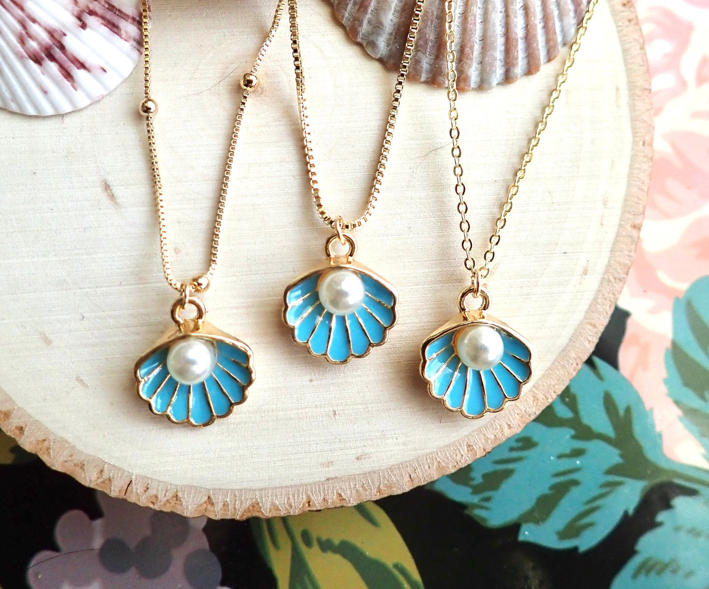 Gold Shell Charm Necklace – Dainty Pearl Seashell Pendant, Mermaid Jewelry