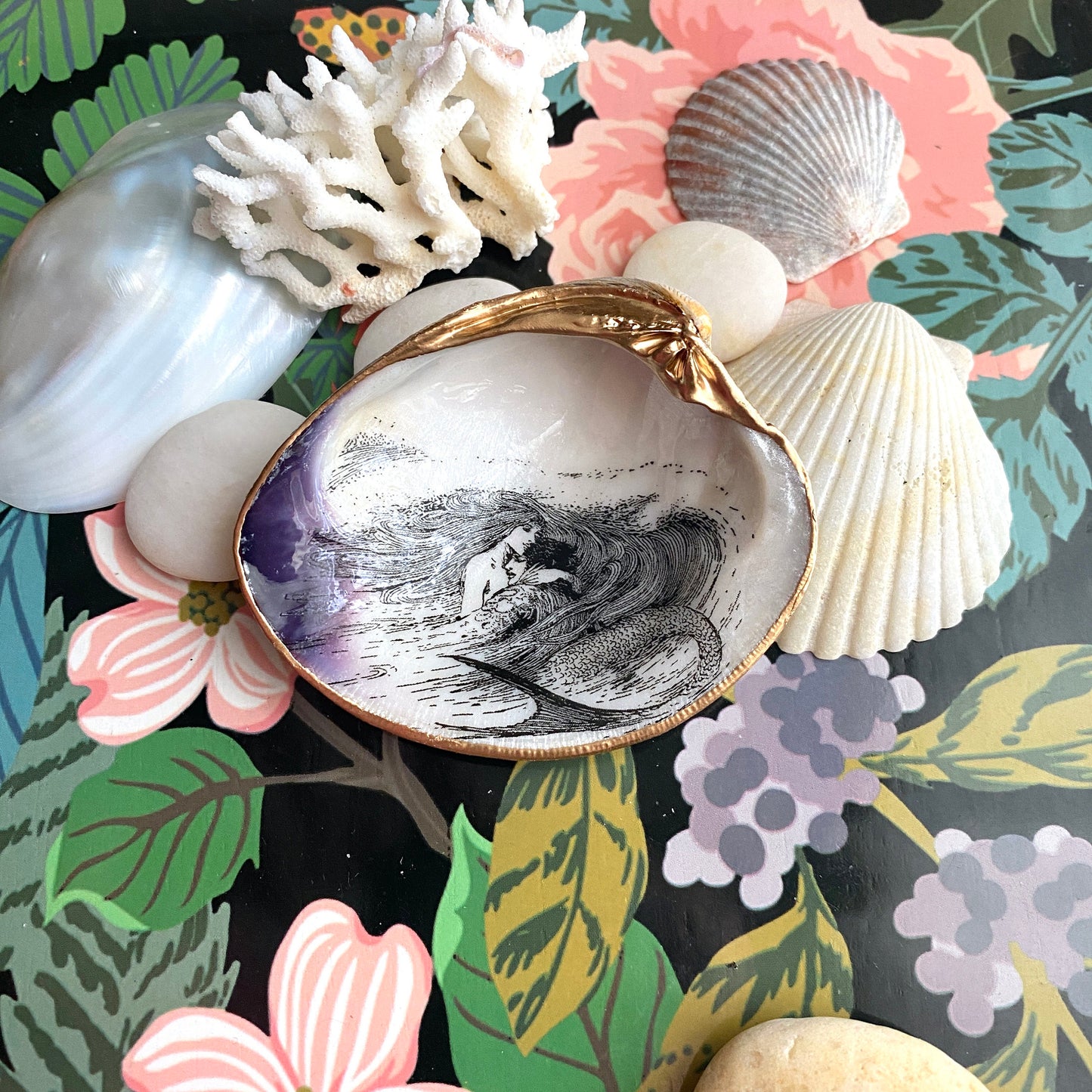 Little Mermaid Decoupage Clam Shell Trinket Dish