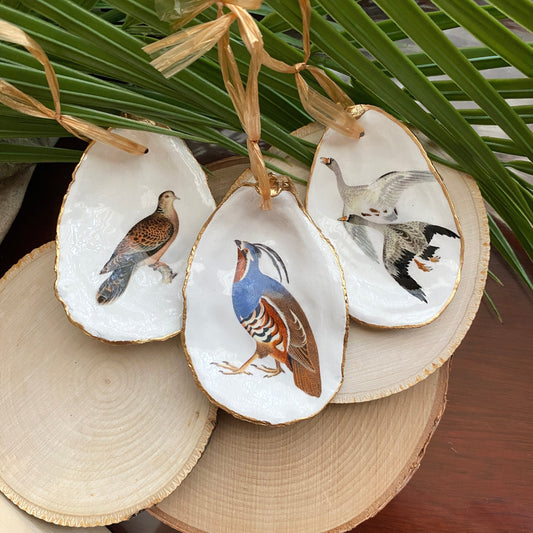 Holiday Ornaments Decoupage Oyster Shell  Bird Lover Art