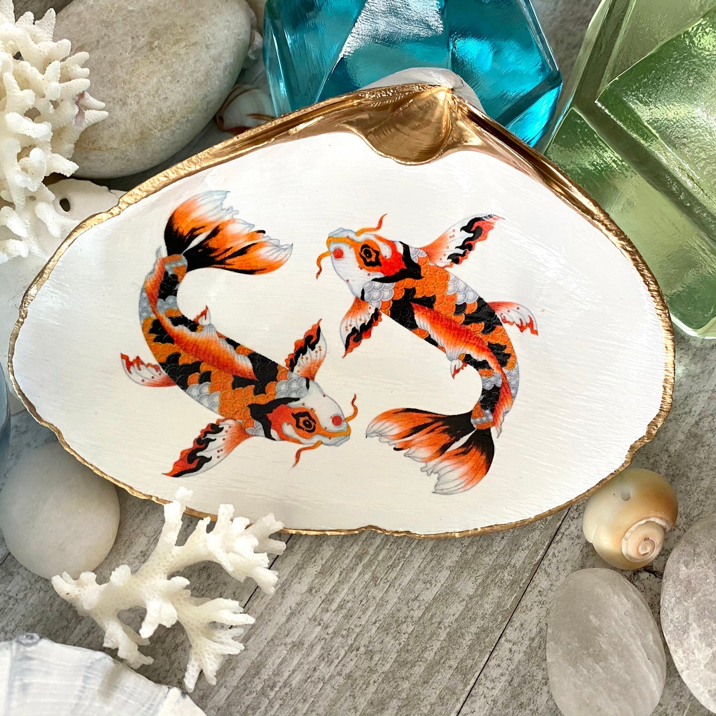 Decoupage Clam Shell Koi Art