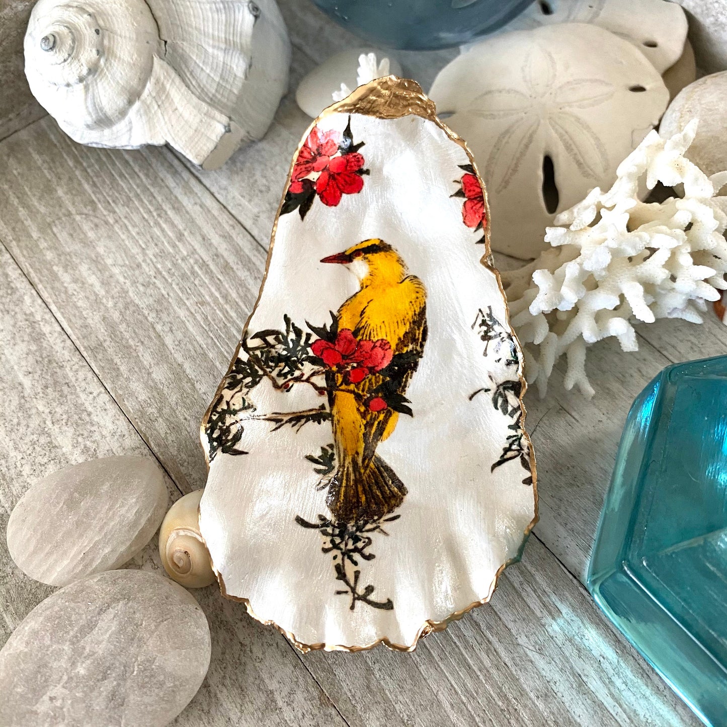 Decoupage Oyster Shell Jewelry Dish – Bird Lover Art