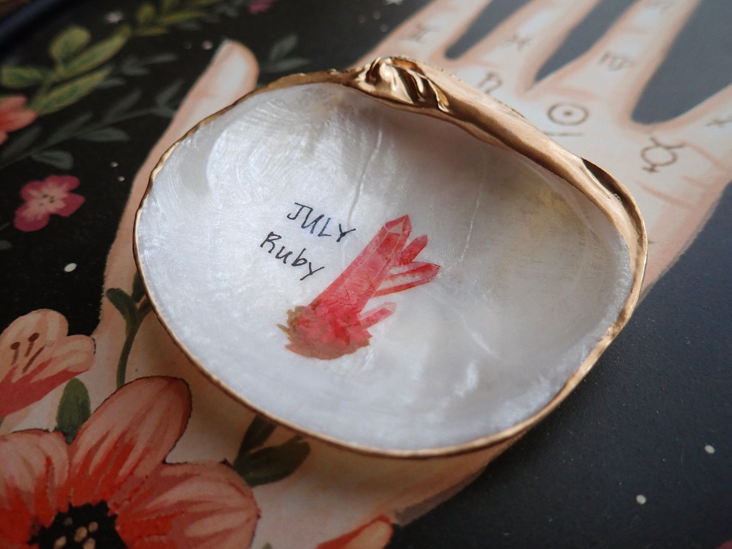 Decoupage Birthstone Clam Shell Ring Dish – Coastal Decor