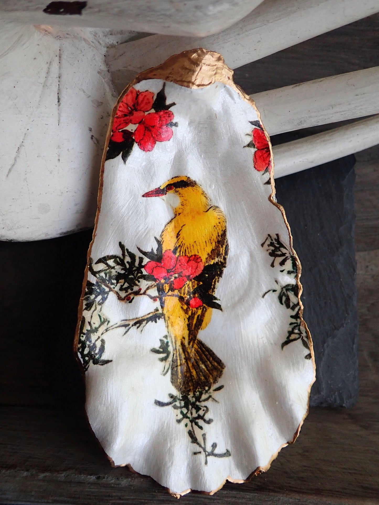 Decoupage Oyster Shell Jewelry Dish – Bird Lover Art