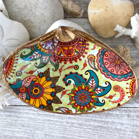 Decoupage Clam Shell Trinket Dish – Paisley Design