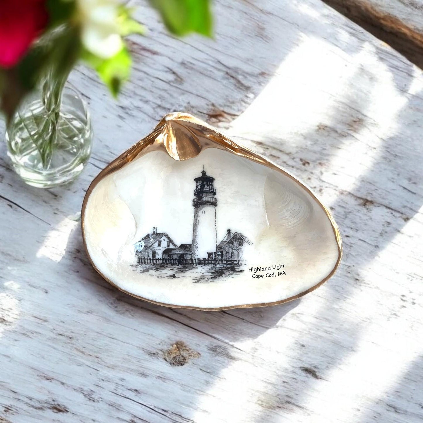 Decoupage Clam Shell Trinket Dish Highland Lighthouse Art