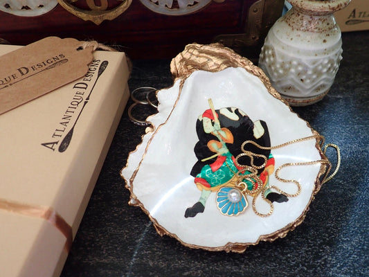 Decoupage Oyster Shell Trinket Dish Samurai Art