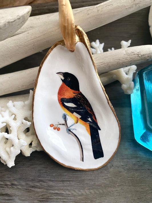 Holiday Ornaments Decoupage Oyster Shell  Bird Lover Art