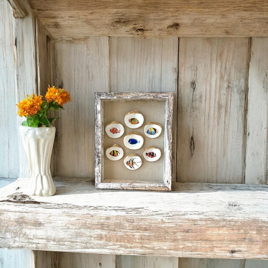 Tropical Fish Shell Shadow Box, Handcrafted Coastal Wall Art, Beach Cottage Decor, Framed Seashell Collage, Ocean Lover Gift