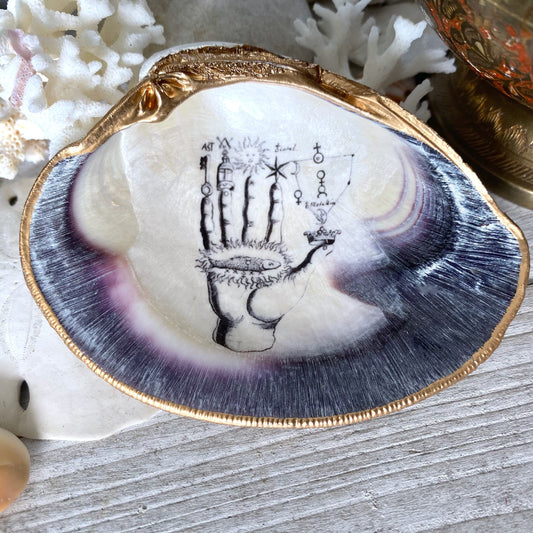 Mystical Hand Decoupage Clam Shell Trinket Dish – Spiritual Gothic Art