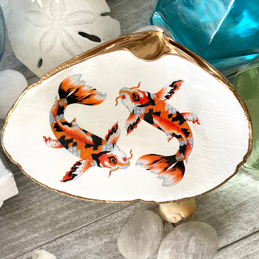 Decoupage Clam Shell Koi Art