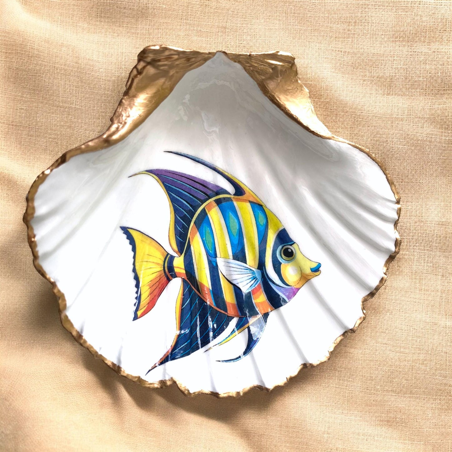 Coastal Wall Art Framed Decoupage Scallop Shell – Beach House Decor