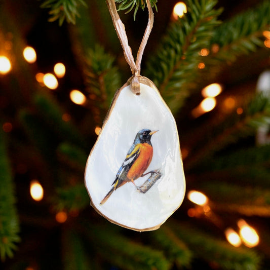 Holiday Ornaments Decoupage Oyster Shell Bird Lover Art
