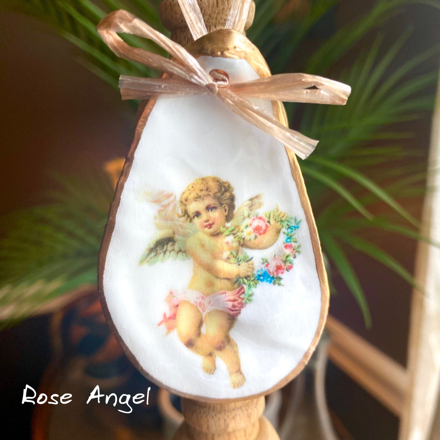 Holiday Angels Decoupage Oyster Shell Ornaments