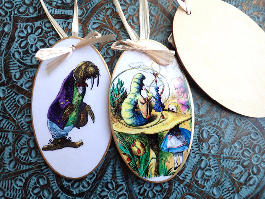 Hand-Colored Decoupage Ornament – Alice in Wonderland Lover Gift, Holiday Decor