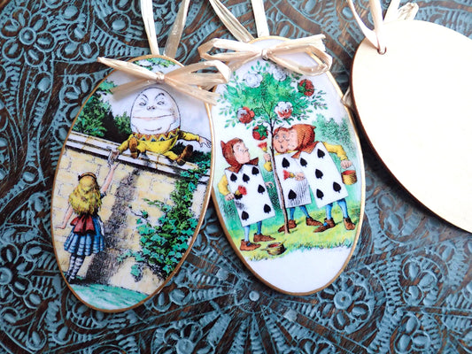 Hand-Colored Decoupage Ornament – Alice in Wonderland Lover Gift, Holiday Decor