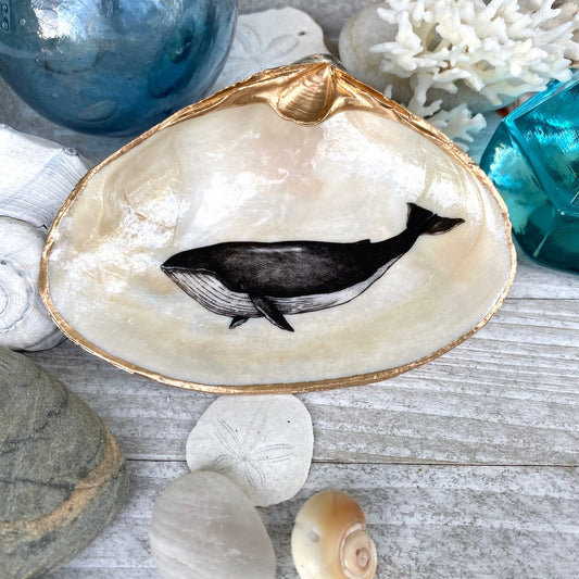 Decoupage Whale Art Clam Shell Trinket Dish