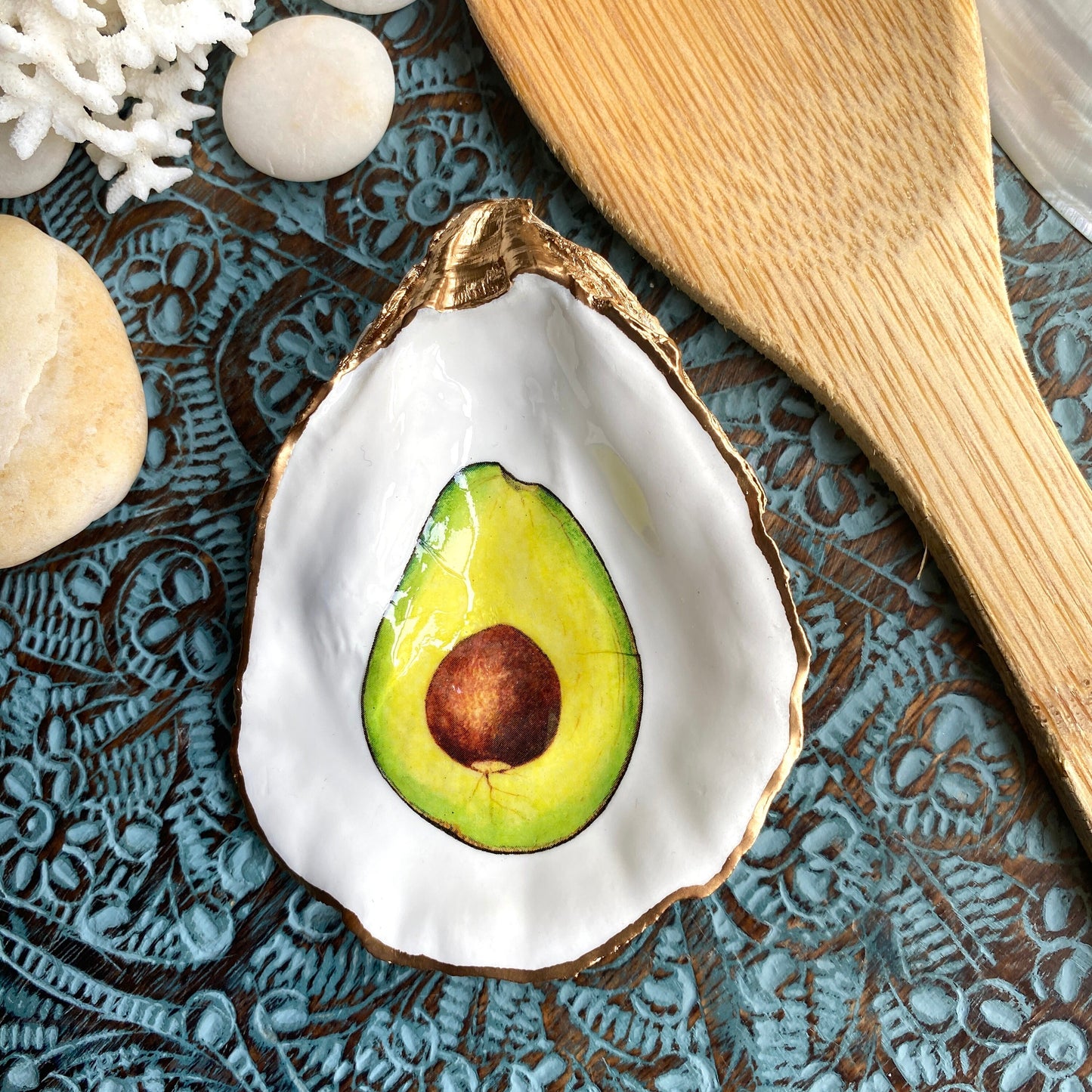 Decoupage Shell Spoon Rest – Coastal Kitchen Decor, Beach House Gift