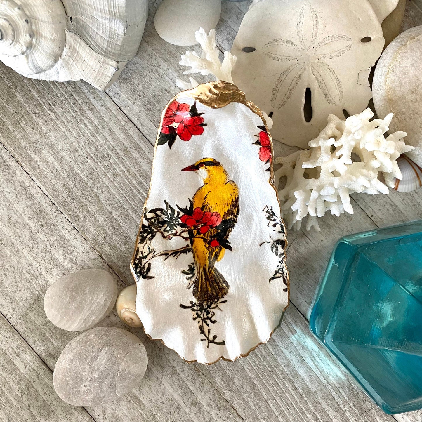 Decoupage Oyster Shell Jewelry Dish – Bird Lover Art