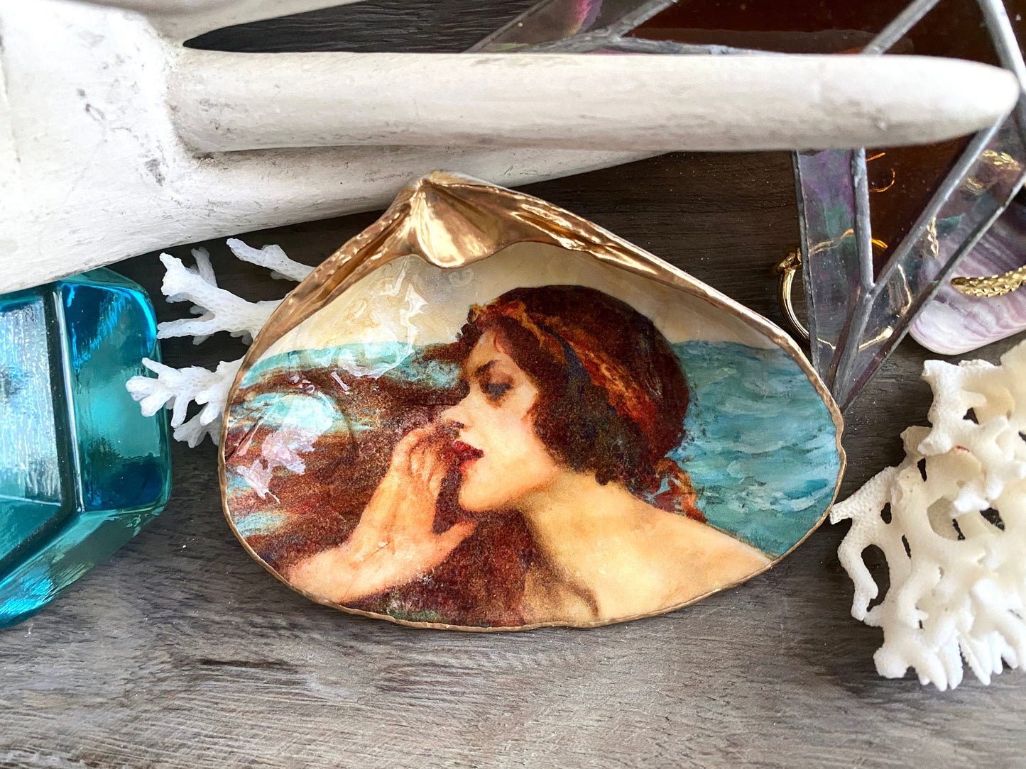 Mermaid Art Decoupage Clam Shell