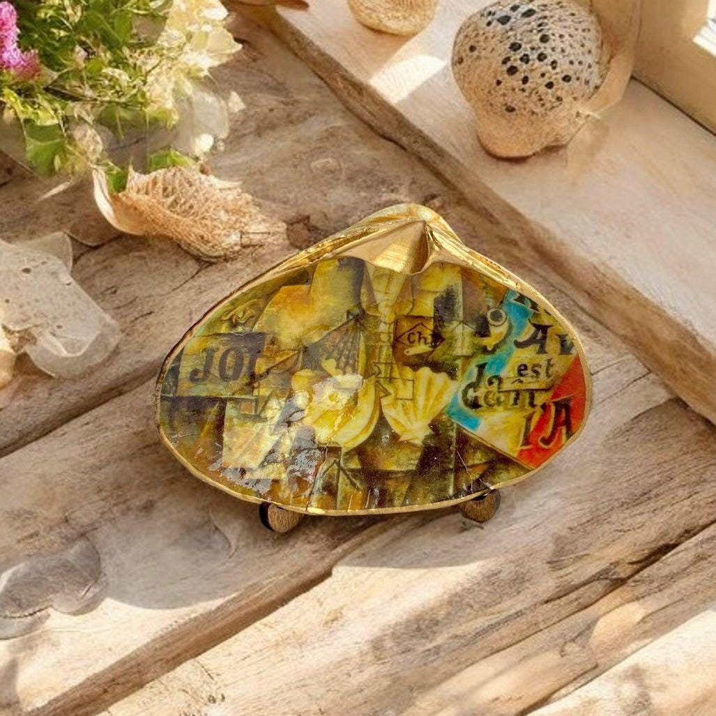 Decoupage Shell Ring Dish – Picasso Art, Coastal Housewarming Gift