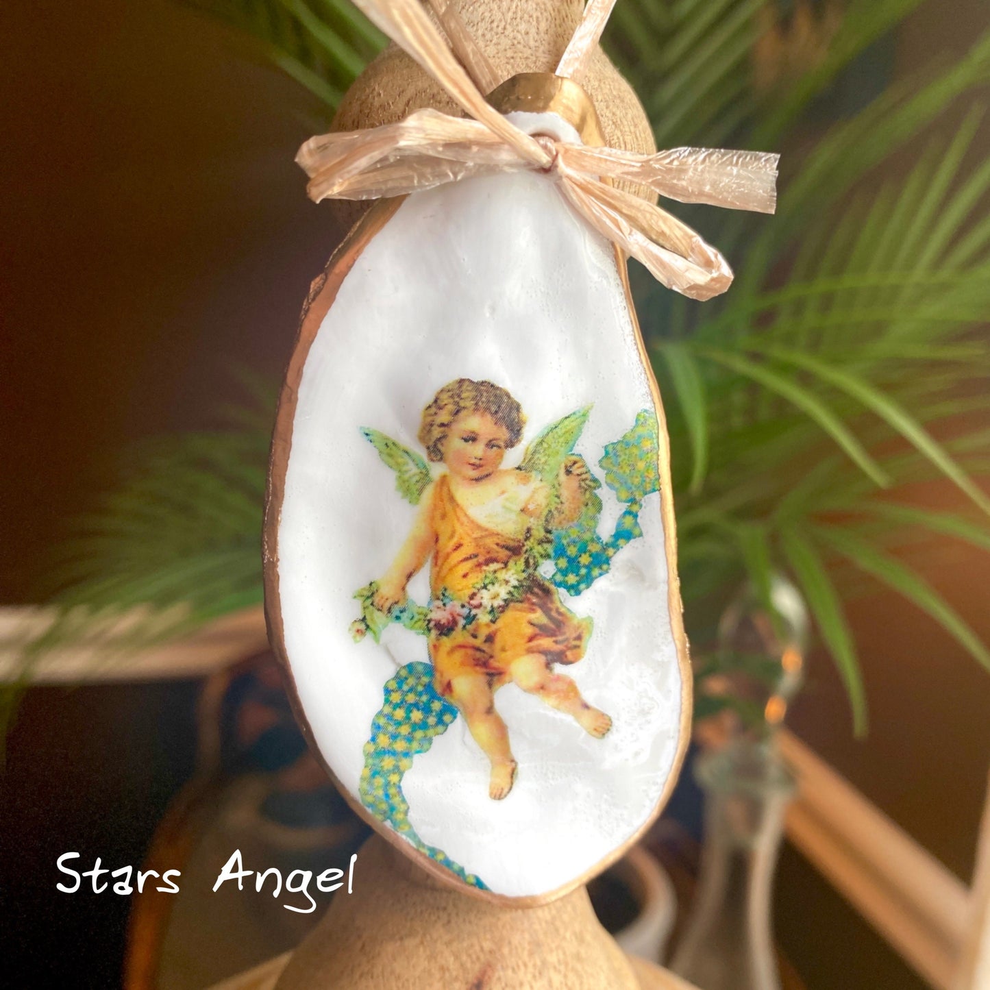Holiday Angels Decoupage Oyster Shell Ornaments