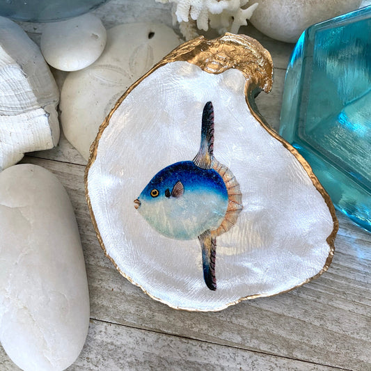 Decoupage Oyster Shell Sunfish Art