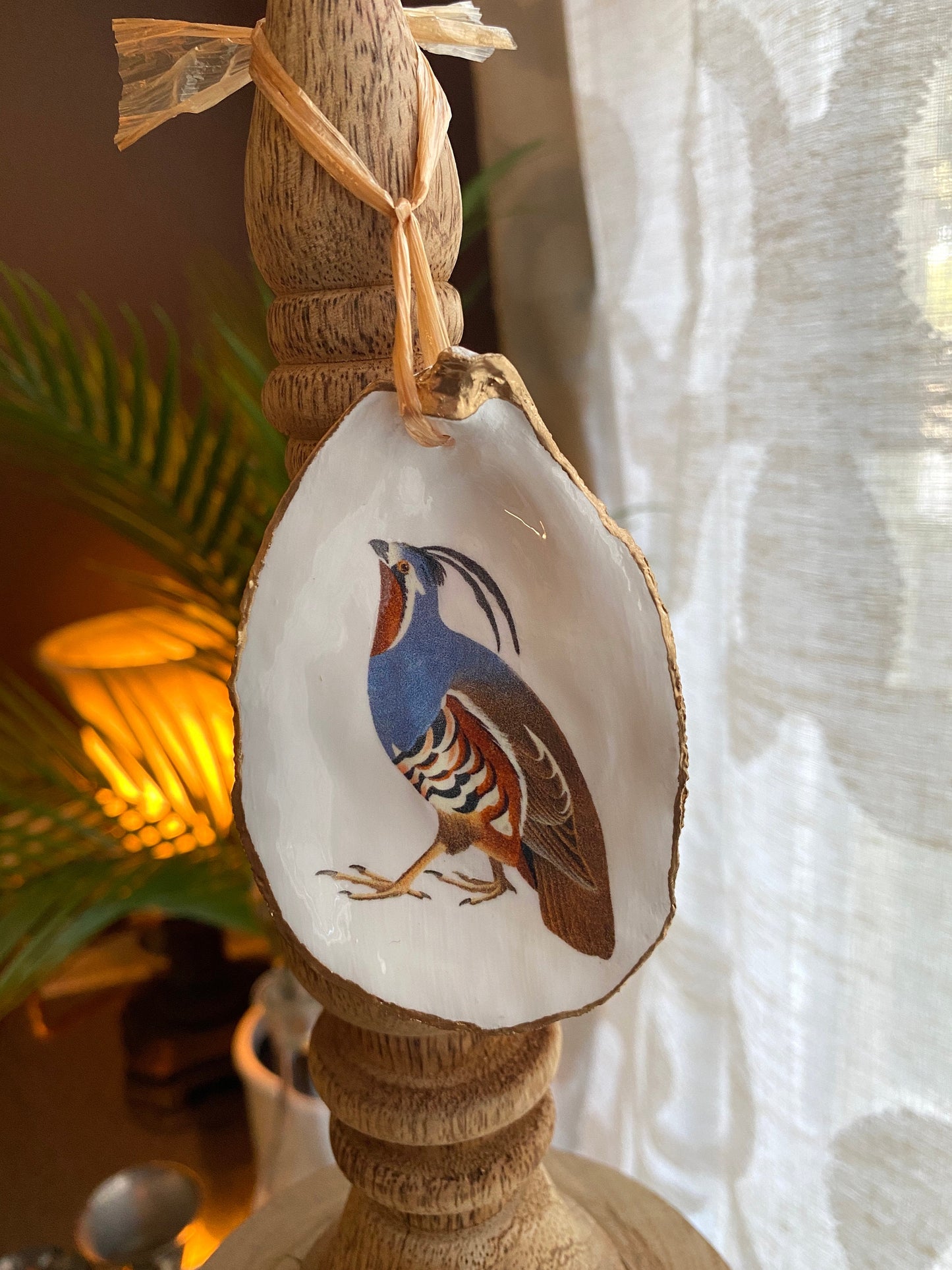 Holiday Ornaments Decoupage Oyster Shell  Bird Lover Art