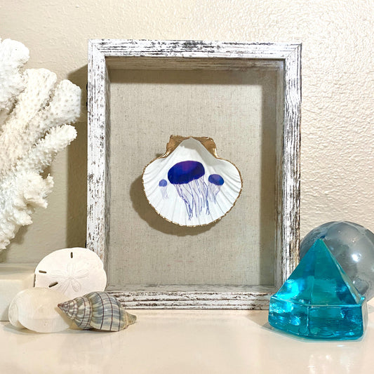 Coastal Wall Art Framed Decoupage Scallop Shell  – Beach House Decor