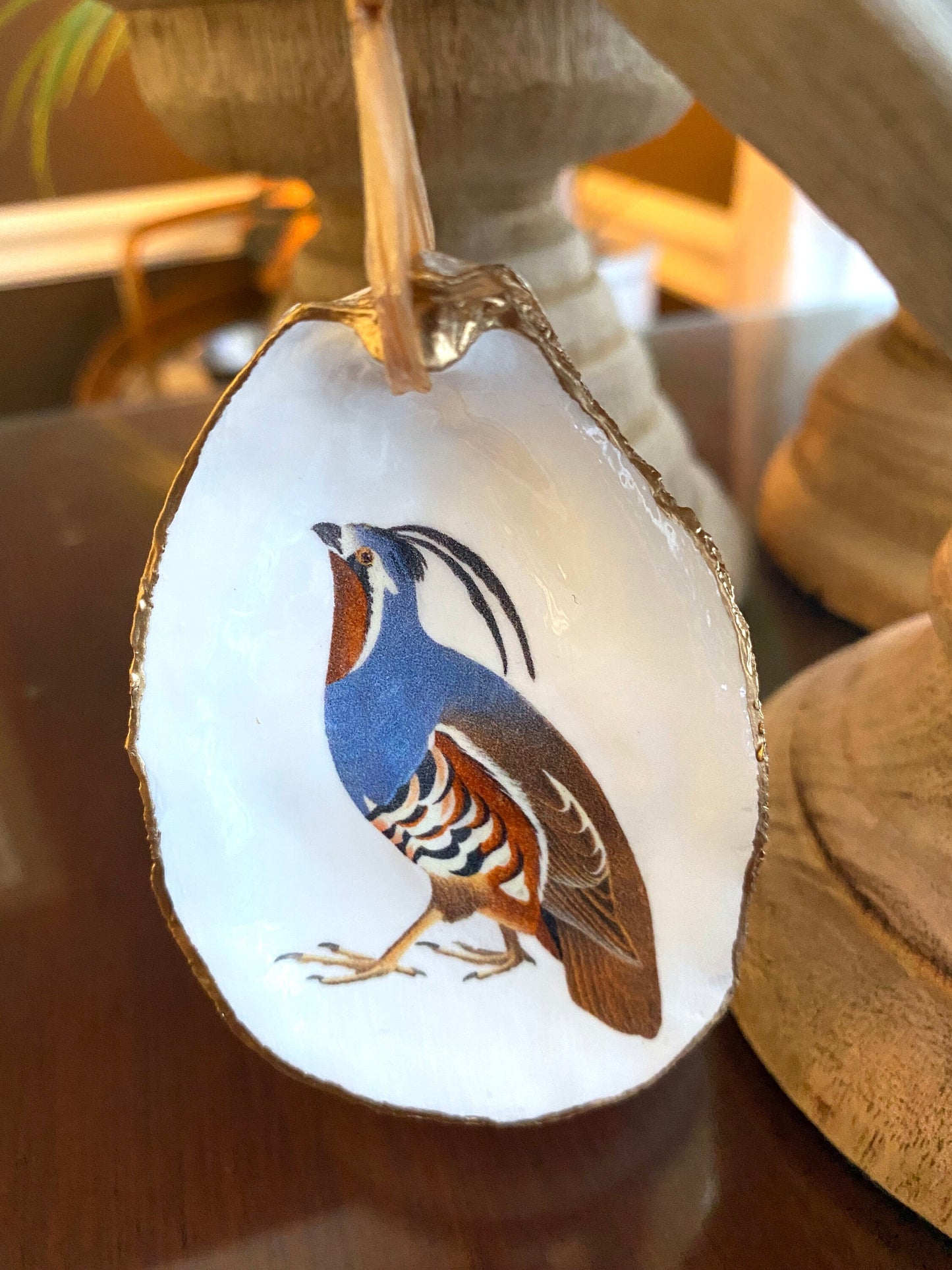 Holiday Ornaments Decoupage Oyster Shell  Bird Lover Art