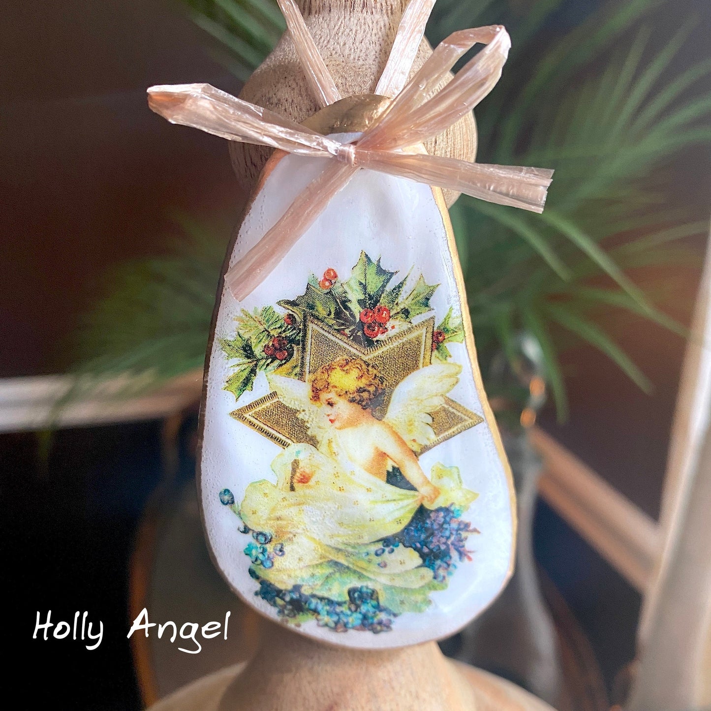 Holiday Angels Decoupage Oyster Shell Ornaments