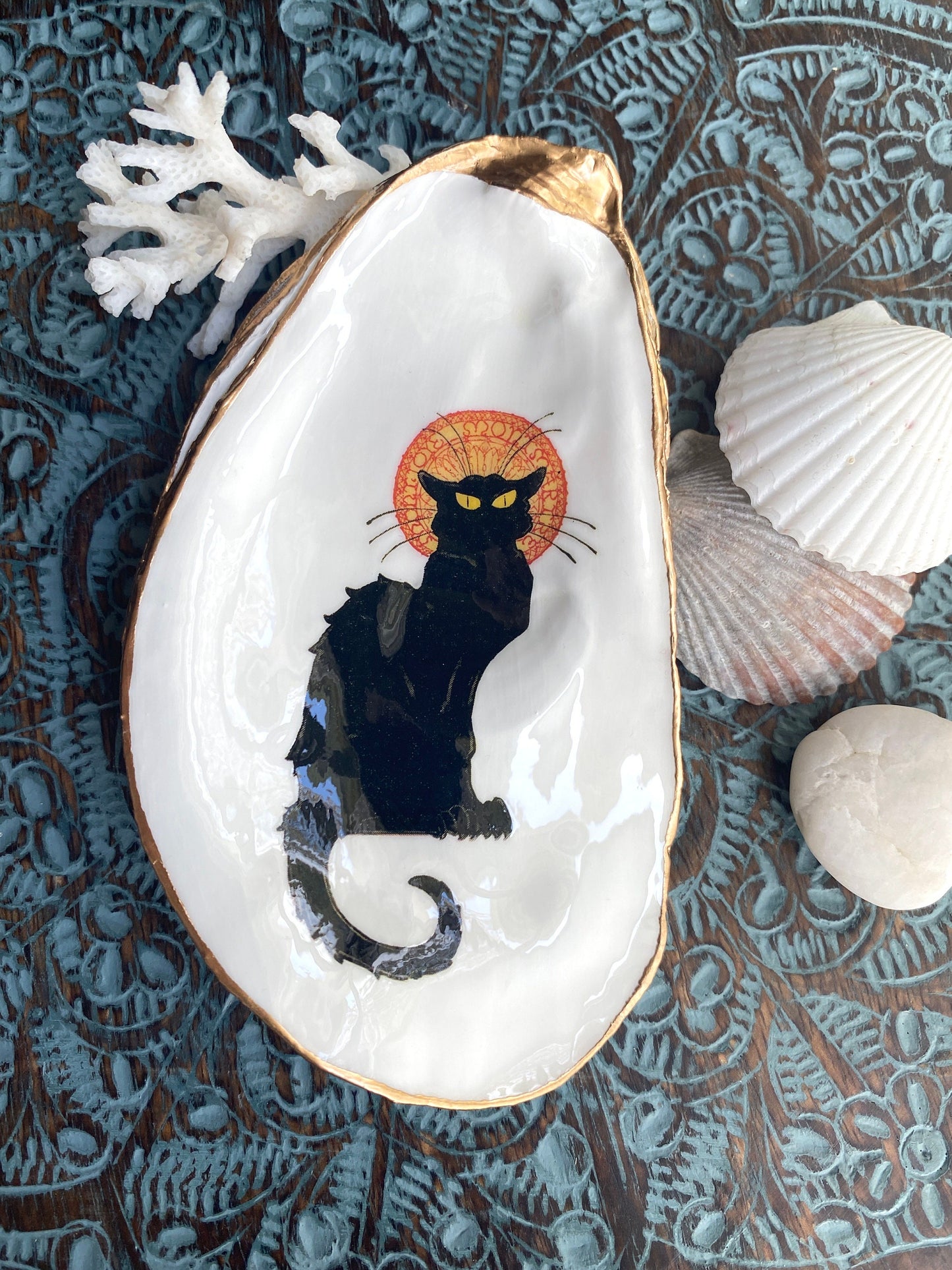 Gilded Oyster Shell Ring Dish – Le Chat Noir Design, Art Nouveau Coastal Decor