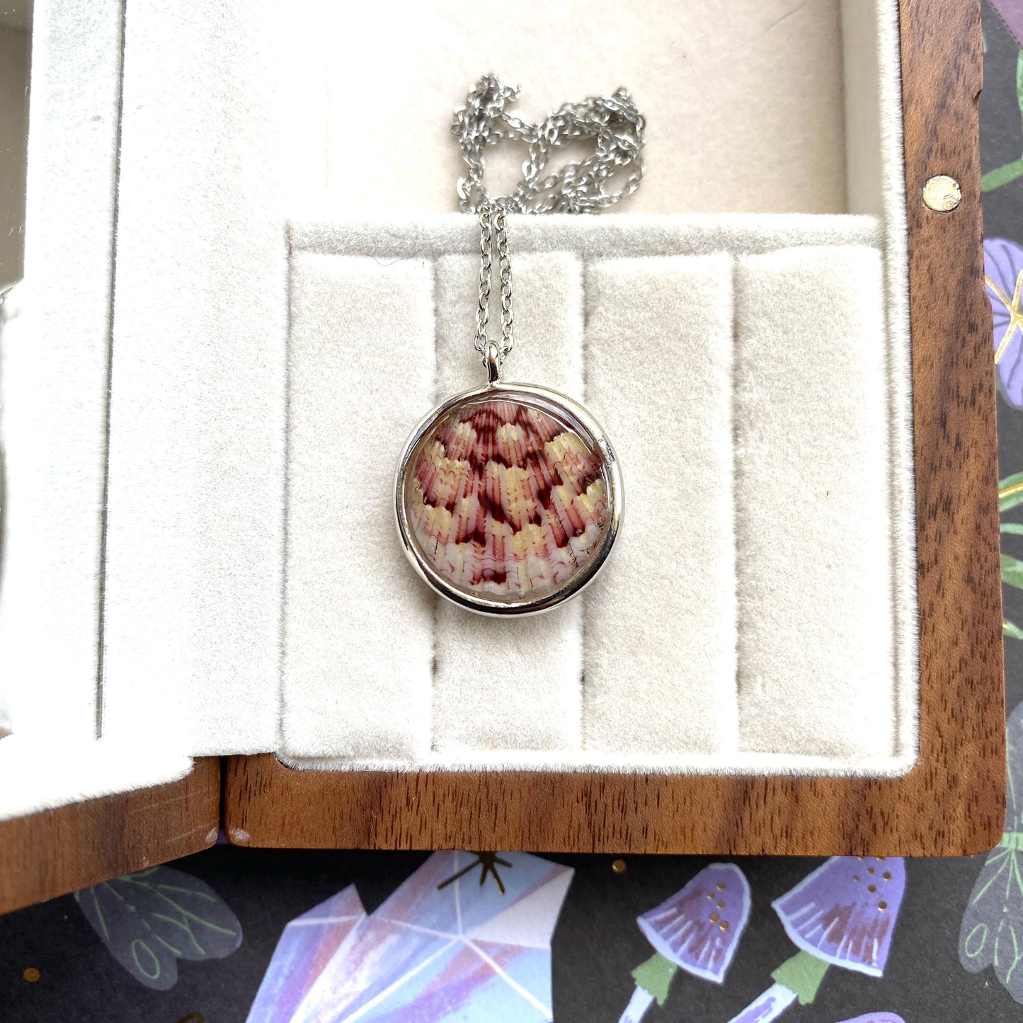 Hand Made Real Seashell Calico Scallop Shell Pendant Necklace