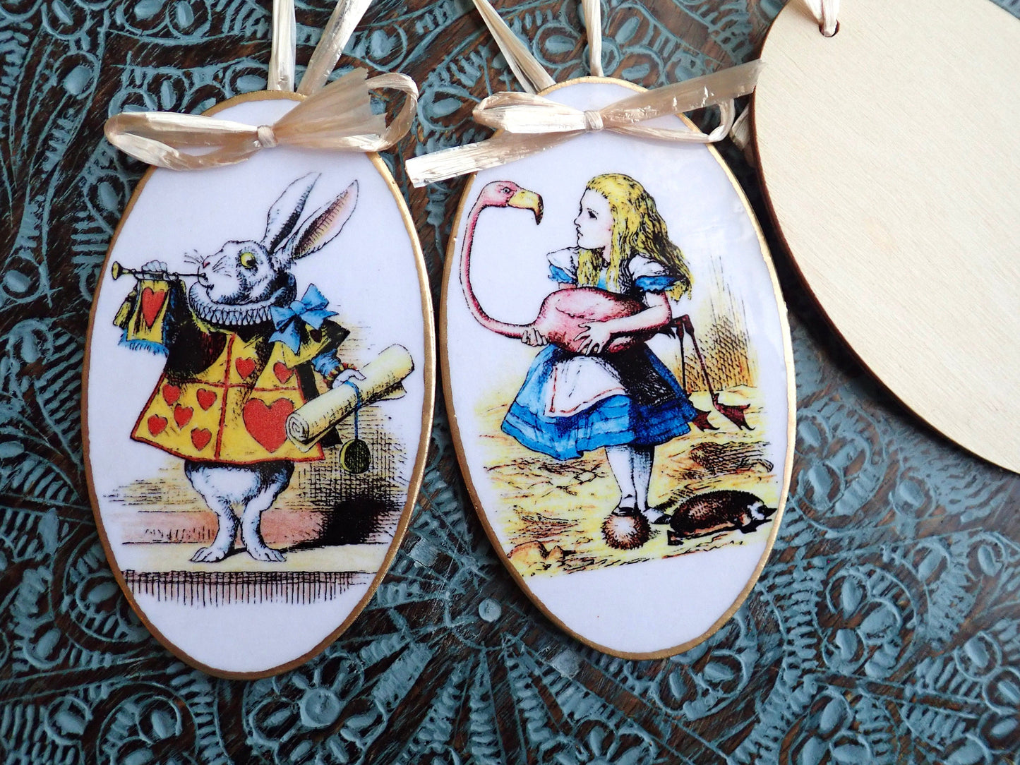 Hand-Colored Decoupage Ornament – Alice in Wonderland Lover Gift, Holiday Decor