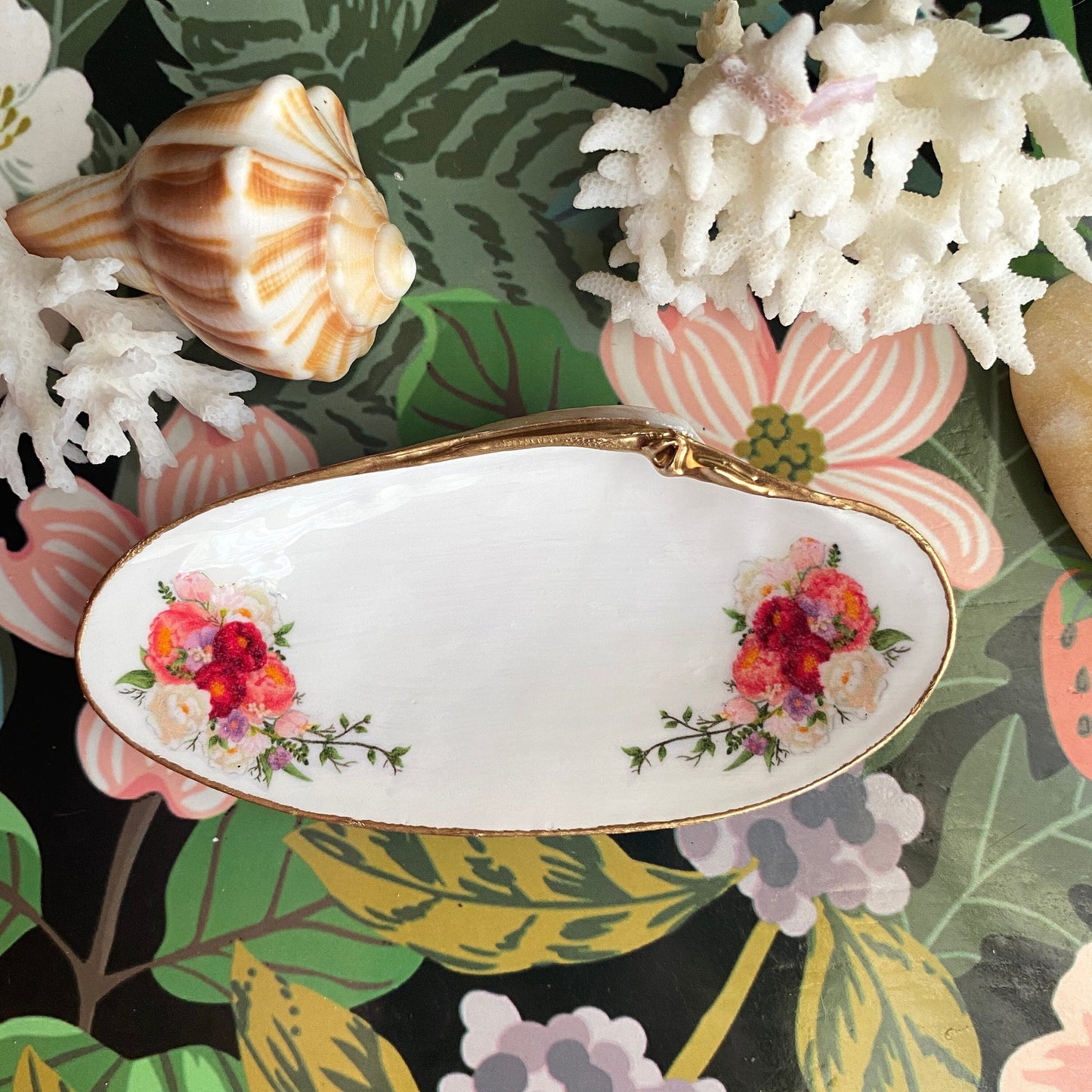 Personalized Decoupage Shell Jewelry Dish – Custom Hostess Gift, Coastal Decor