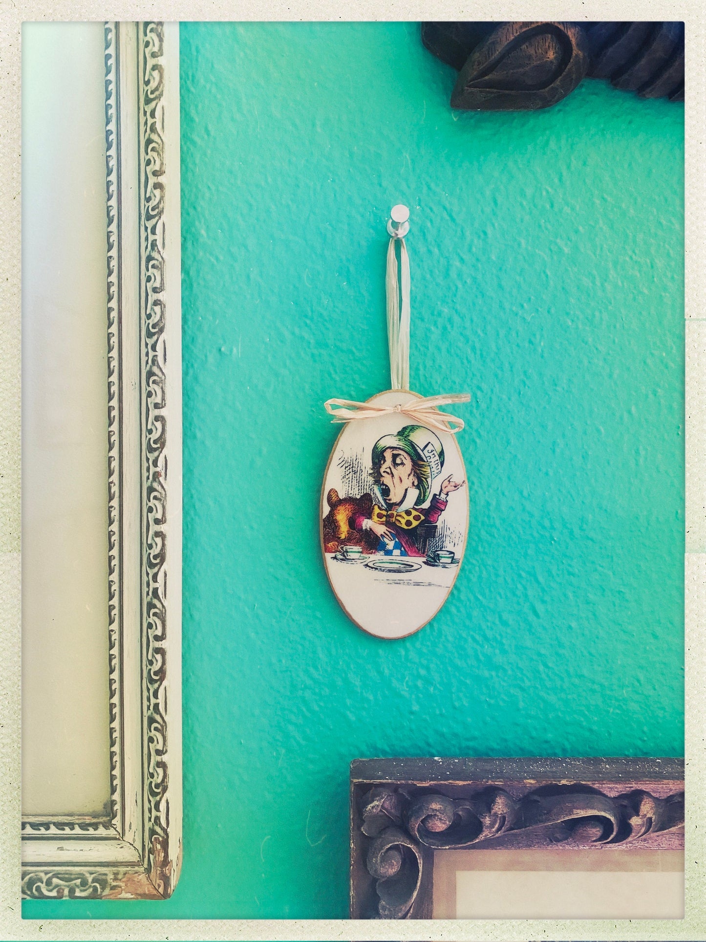 Hand-Colored Decoupage Ornament – Alice in Wonderland Lover Gift, Holiday Decor