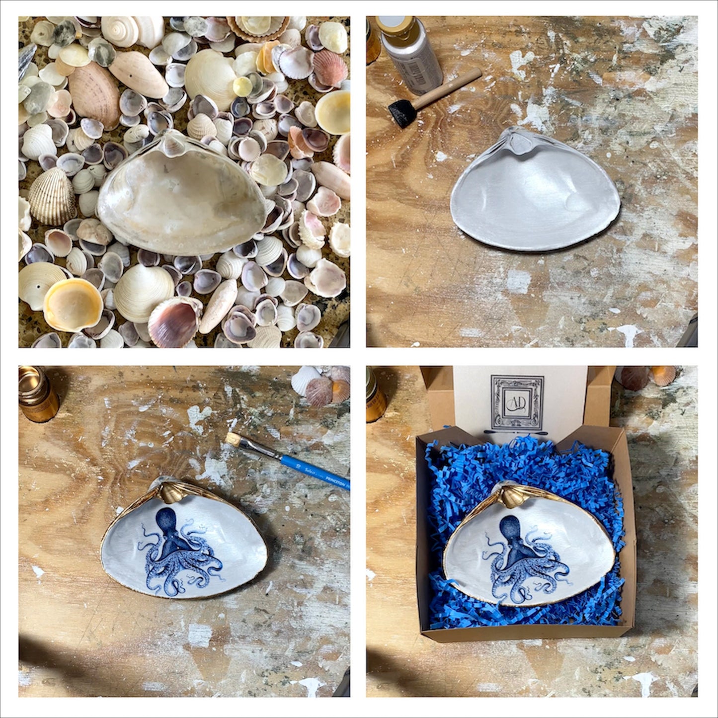 Decoupage Clam Shell Octopus Art