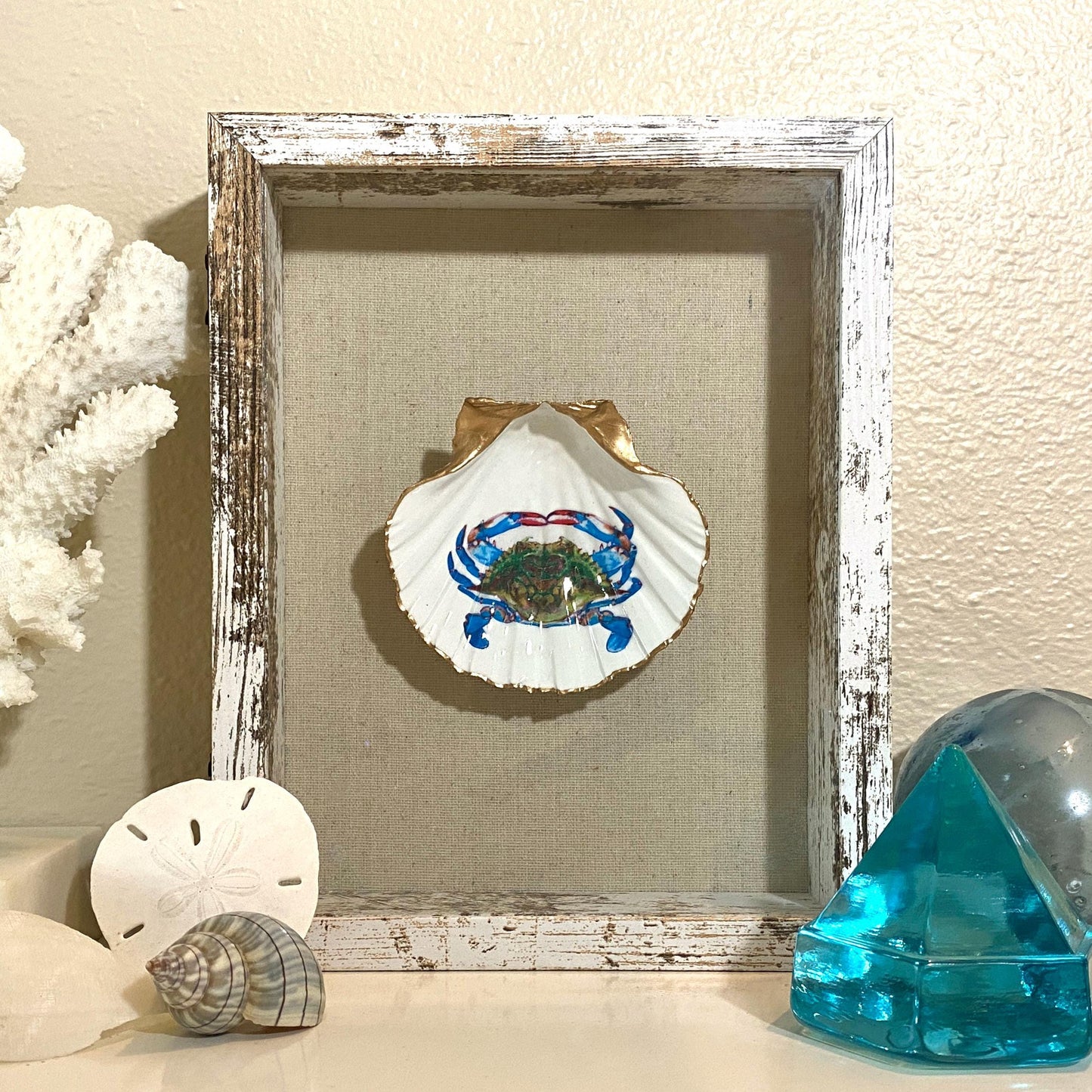 Coastal Wall Art Framed Decoupage Scallop Shell – Beach House Decor
