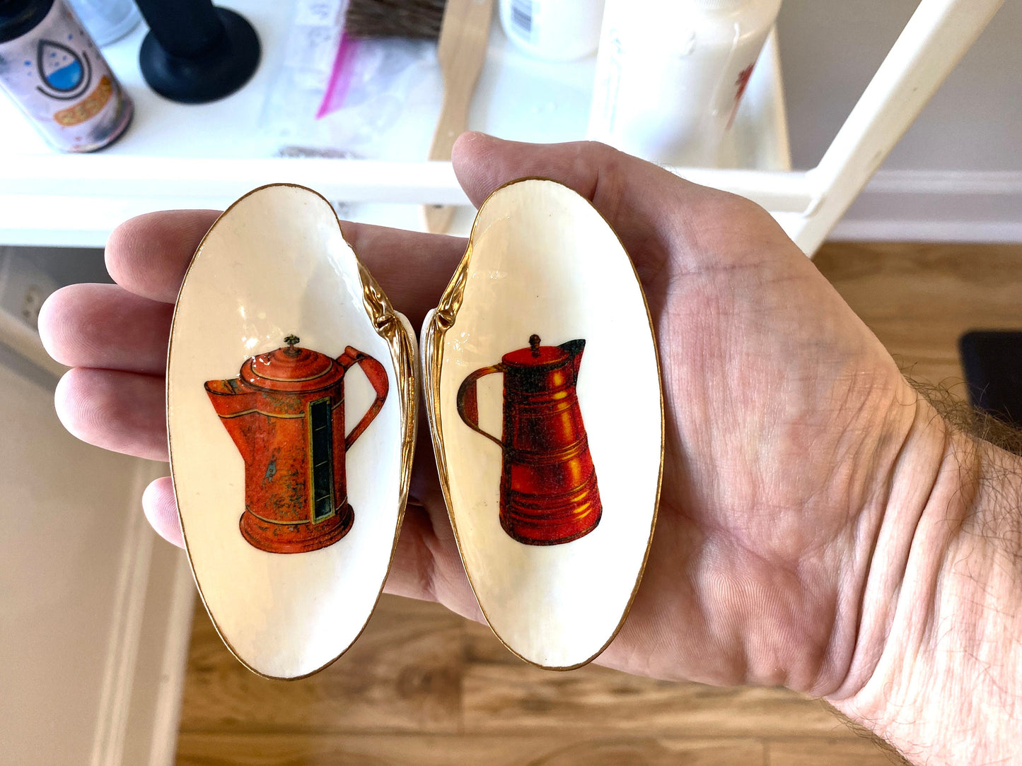 Decoupage Clam Shell Spoon Rest Pair – Vintage Coffee & Tea Illustration