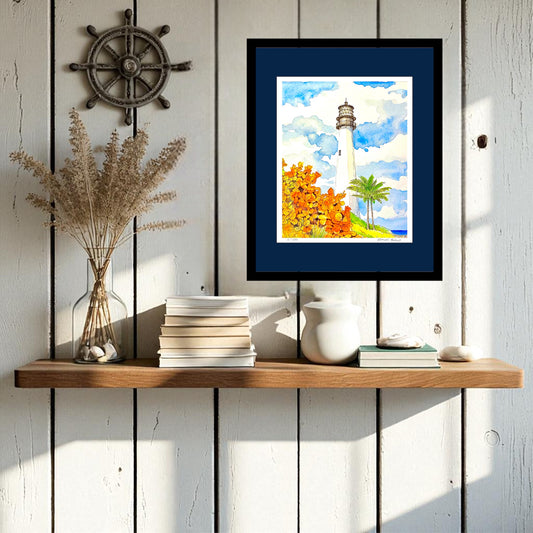 Cape Florida Lighthouse Watercolor Print, Original Florida Lighthouse Art, Coastal Wall Decor, Beach House Art, Key Biscayne Nautical Gift